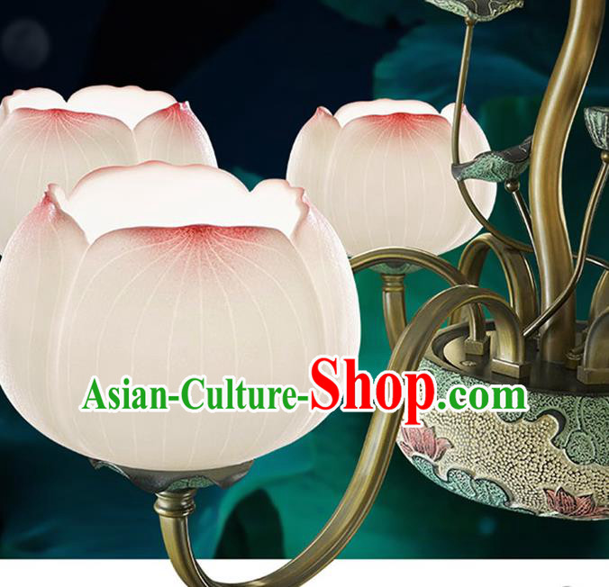 Chinese Traditional Ceiling Lamp Handmade Classical Lanterns Iron Art Six Lights Lotus Lantern Chinese Traditional Ceiling Lamp Handmade Classical Lanterns Iron Art Six Lights Lotus Lantern