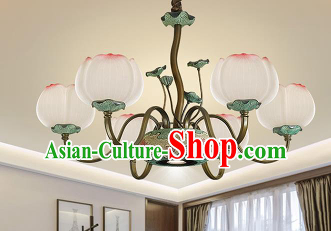 Chinese Traditional Ceiling Lamp Handmade Classical Lanterns Iron Art Six Lights Lotus Lantern Chinese Traditional Ceiling Lamp Handmade Classical Lanterns Iron Art Six Lights Lotus Lantern