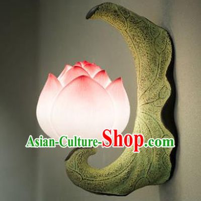 China Handmade Lotus Corridor Lamp Carving Stone Wall Lantern Traditional Home Decoration Light