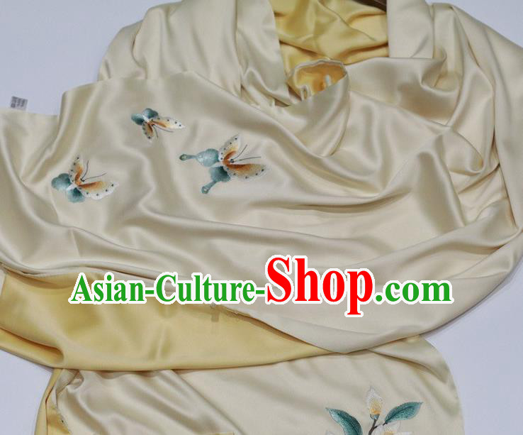 China Traditional Beige Silk Scarf Embroidered Tippet Embroidery Magnolia Craft Cappa China Traditional Beige Silk Scarf Embroidered Tippet Embroidery Magnolia Craft Cappa