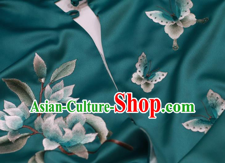 China Traditional Embroidered Tippet Embroidery Magnolia Craft Cappa Deep Green Silk Scarf China Traditional Embroidered Tippet Embroidery Magnolia Craft Cappa Deep Green Silk Scarf