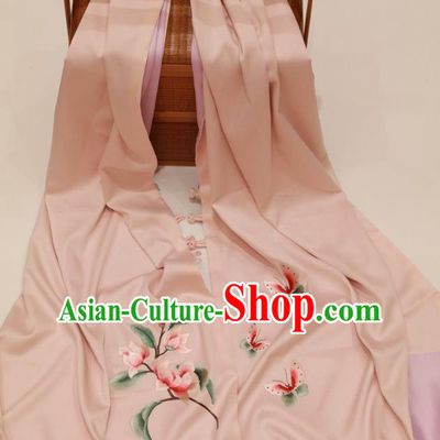 China Mother Cappa Pink Silk Scarf Traditional Embroidered Tippet Embroidery Magnolia Craft