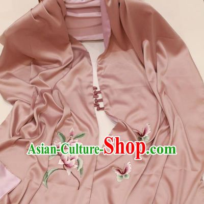 China Traditional Embroidered Light Pink Tippet Silk Scarf Embroidery Magnolia Craft Mother Cappa