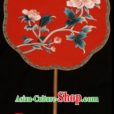 Chinese Suzhou Embroidery Peony Palace Fan Traditional Silk Fan Double Sides Embroidered Fans
