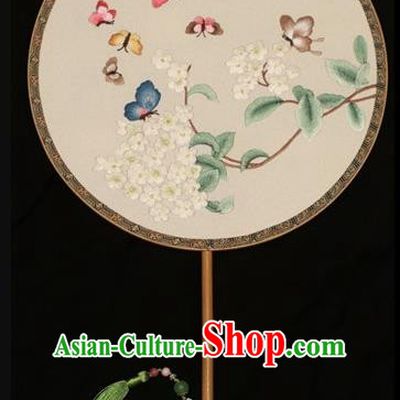 Chinese Traditional White Silk Fan Dance Embroidered Fans Suzhou Embroidery Palace Fan Double Sides Round Fan