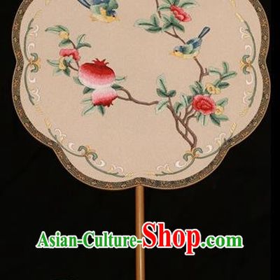 Chinese Traditional Bride Double Sides Fan Silk Fan Embroidered Fans Suzhou Embroidery Pomegranate Palace Fan