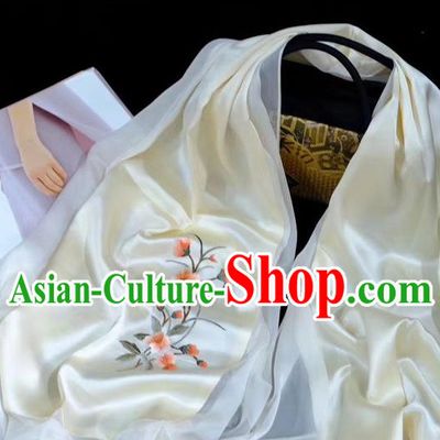 Traditional China Mother Cappa Embroidered Tippet Suzhou Embroidery Craft Beige Silk Scarf