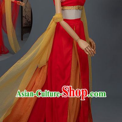 Chinese Tang Dynasty Court Dance Costumes Ancient Flying Fairy Red Hanfu Dress Apparels