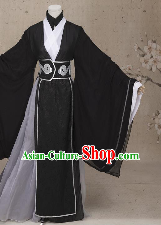 Chinese Ming Dynasty Prince Costumes Ancient Cosplay Swordsman Black Clothing