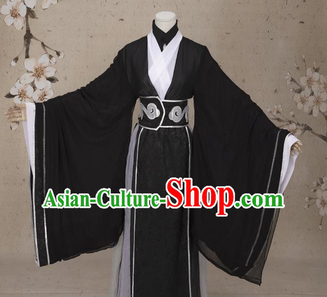 Chinese Ming Dynasty Prince Costumes Ancient Cosplay Swordsman Black Clothing