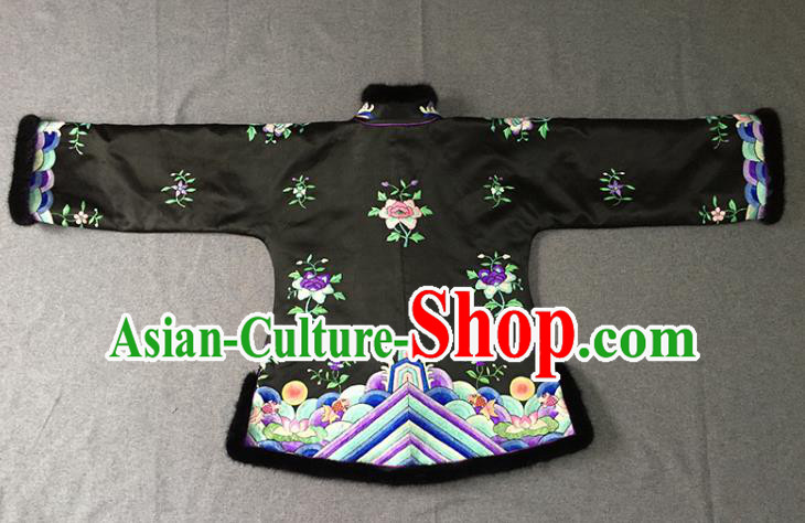 Chinese Tang Suit Black Silk Jacket Apparels Embroidered Upper Outer Garment Winter Costume Chinese Tang Suit Black Silk Jacket Apparels Embroidered Upper Outer Garment Winter Costume