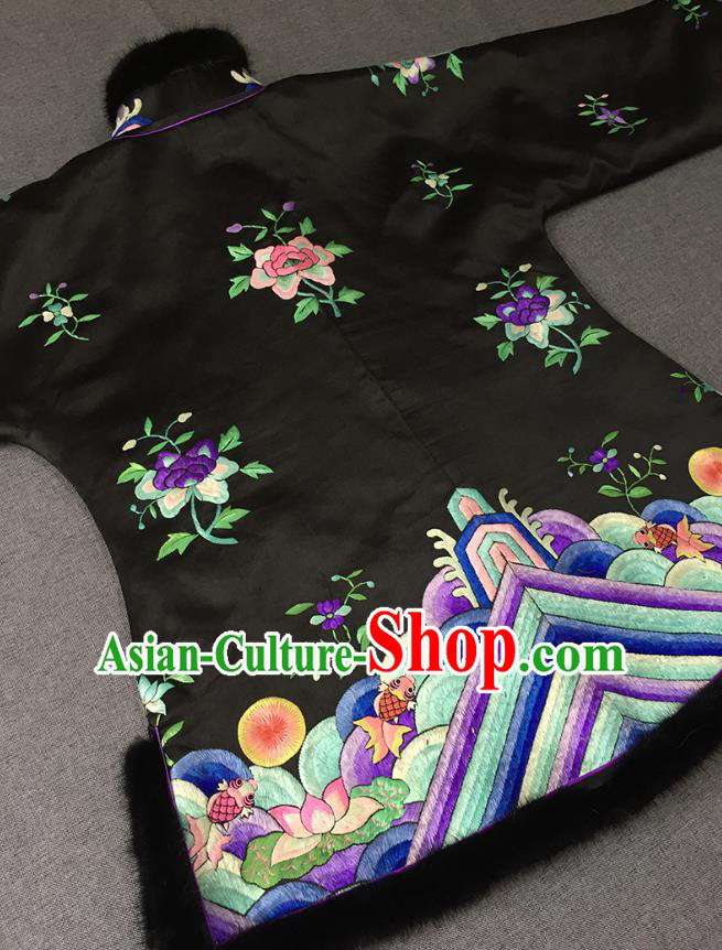 Chinese Tang Suit Black Silk Jacket Apparels Embroidered Upper Outer Garment Winter Costume Chinese Tang Suit Black Silk Jacket Apparels Embroidered Upper Outer Garment Winter Costume