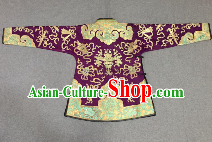 Chinese Court Embroidered Apparels Upper Outer Garment National Costume Tang Suit Purple Silk Jacket Chinese Court Embroidered Apparels Upper Outer Garment National Costume Tang Suit Purple Silk Jacket