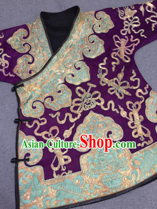 Chinese Court Embroidered Apparels Upper Outer Garment National Costume Tang Suit Purple Silk Jacket Chinese Court Embroidered Apparels Upper Outer Garment National Costume Tang Suit Purple Silk Jacket