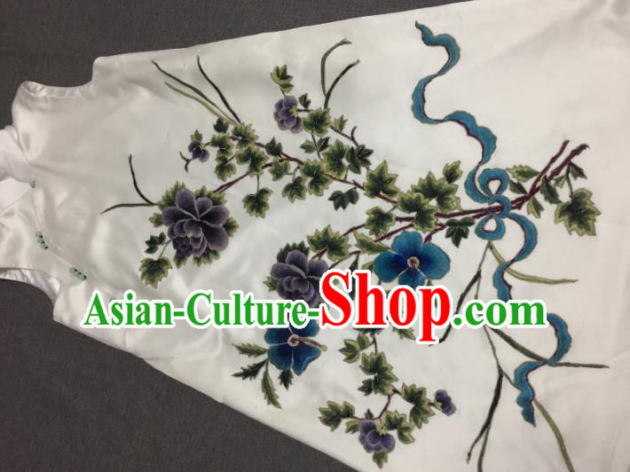 China Women National Clothing Embroidered White Silk Qipao Dress Vest Cheongsam China Women National Clothing Embroidered White Silk Qipao Dress Vest Cheongsam