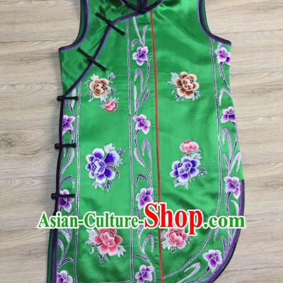China Embroidered Peony Green Silk Qipao Vest Women National Clothing Cheongsam Waistcoat