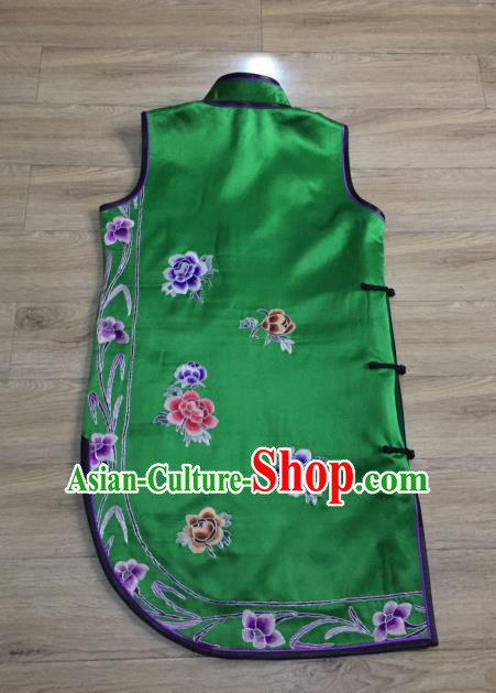 China Embroidered Peony Green Silk Qipao Vest Women National Clothing Cheongsam Waistcoat China Embroidered Peony Green Silk Qipao Vest Women National Clothing Cheongsam Waistcoat