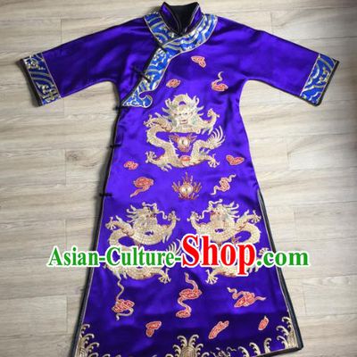 China Embroidered Dragons Royalblue Silk Qipao Dress Women National Clothing Tang Suit Cheongsam Clothing