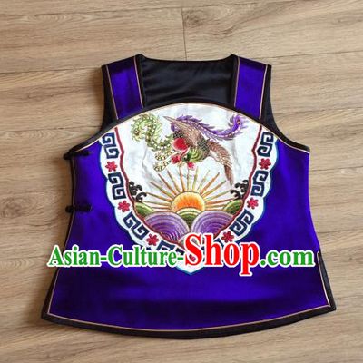 China Embroidered Phoenix Royalblue Silk Vest Women Cheongsam Waistcoat National Clothing