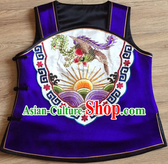 China Embroidered Phoenix Royalblue Silk Vest Women Cheongsam Waistcoat National Clothing