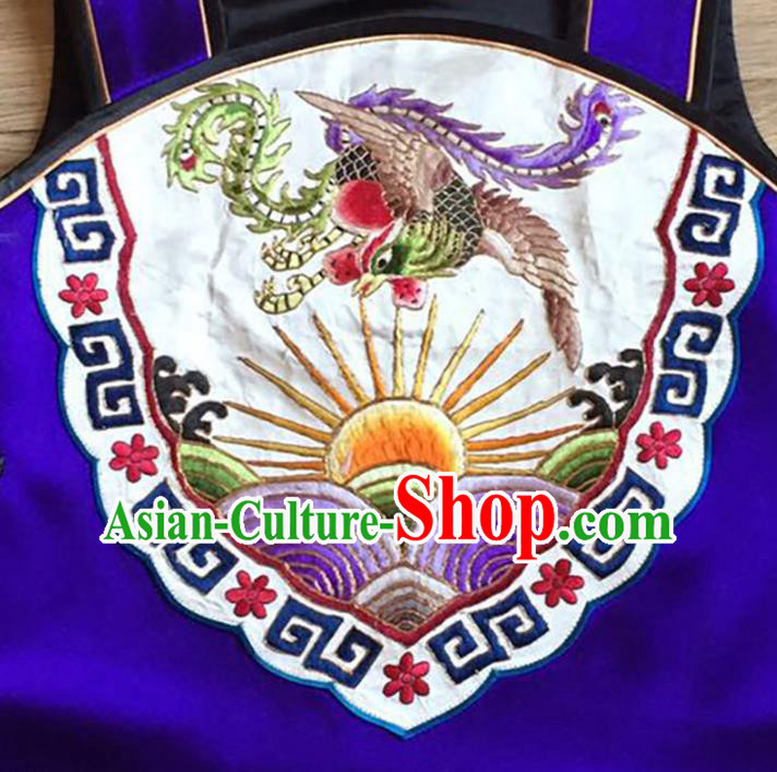 China Embroidered Phoenix Royalblue Silk Vest Women Cheongsam Waistcoat National Clothing