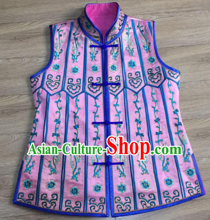 China Embroidered Flowers Pink Silk Vest National Clothing Women Cheongsam Waistcoat China Embroidered Flowers Pink Silk Vest National Clothing Women Cheongsam Waistcoat