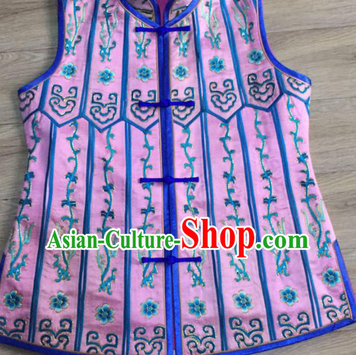 China Embroidered Flowers Pink Silk Vest National Clothing Women Cheongsam Waistcoat China Embroidered Flowers Pink Silk Vest National Clothing Women Cheongsam Waistcoat