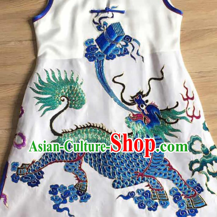 China Embroidery Kylin White Silk Vest National Clothing Women Cheongsam Waistcoat China Embroidery Kylin White Silk Vest National Clothing Women Cheongsam Waistcoat