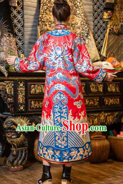 Chinese Embroidered Red Brocade Dust Coat Tang Suit Outer Garment National Costume Apparels Chinese Embroidered Red Brocade Dust Coat Tang Suit Outer Garment National Costume Apparels