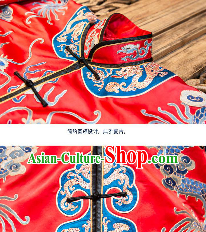 Chinese Embroidered Red Brocade Dust Coat Tang Suit Outer Garment National Costume Apparels Chinese Embroidered Red Brocade Dust Coat Tang Suit Outer Garment National Costume Apparels