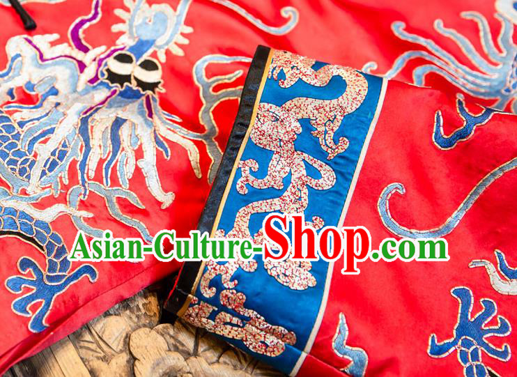 Chinese Embroidered Red Brocade Dust Coat Tang Suit Outer Garment National Costume Apparels Chinese Embroidered Red Brocade Dust Coat Tang Suit Outer Garment National Costume Apparels
