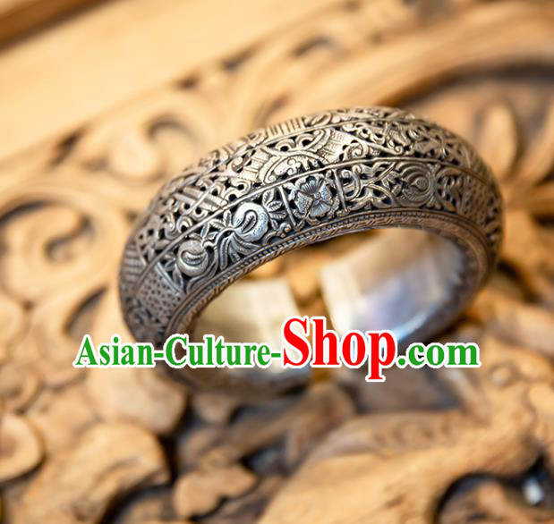 China Women Wide Bracelet National Ear Accessories Ethnic Silver Carving Bangle China Women Wide Bracelet National Ear Accessories Ethnic Silver Carving Bangle