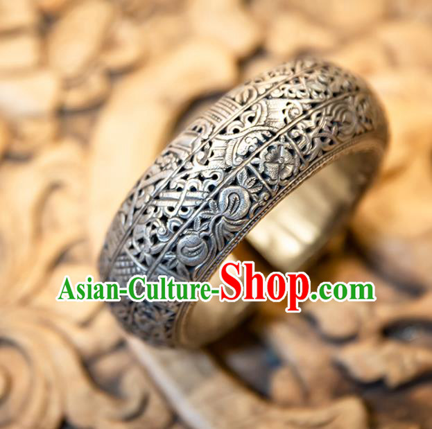 China Women Wide Bracelet National Ear Accessories Ethnic Silver Carving Bangle China Women Wide Bracelet National Ear Accessories Ethnic Silver Carving Bangle