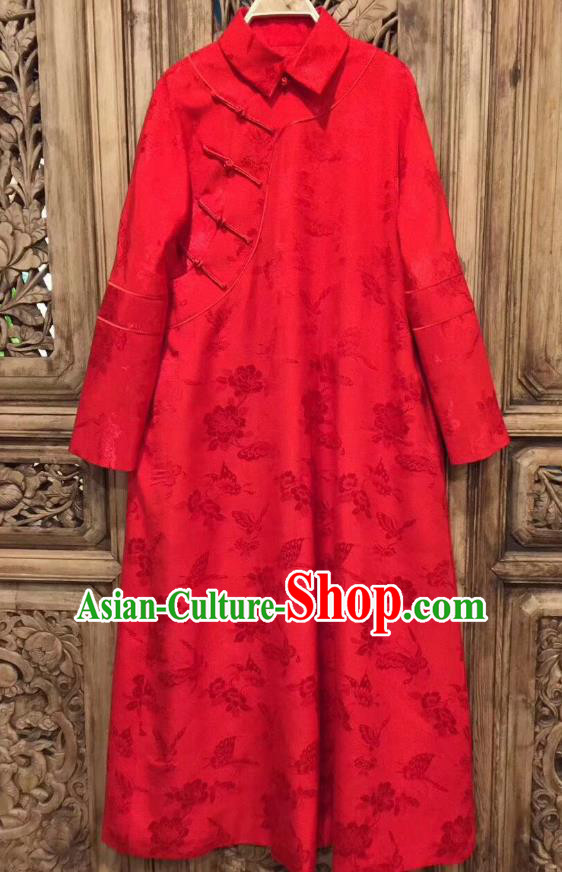 China Classical Rose Pattern Cheongsam Red Silk Qipao Dress Costume Tang Suit Women Clothing China Classical Rose Pattern Cheongsam Red Silk Qipao Dress Costume Tang Suit Women Clothing