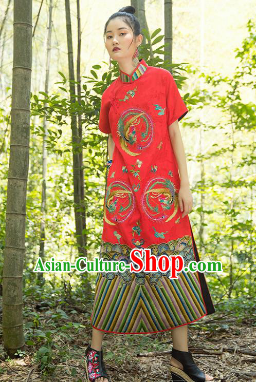 China Tang Suit Women Clothing Classical Phoenix Pattern Cheongsam Red Silk Qipao Dress Costume China Tang Suit Women Clothing Classical Phoenix Pattern Cheongsam Red Silk Qipao Dress Costume
