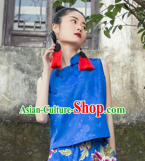 China Tang Suit Blouse National Clothing Blue Brocade Shirt Costumes for Women China Tang Suit Blouse National Clothing Blue Brocade Shirt Costumes for Women