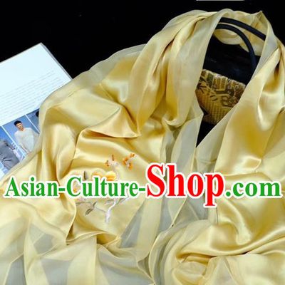 Traditional China Suzhou Embroidery Craft Mother Cappa Silk Scarf Embroidered Peony Yellow Tippet