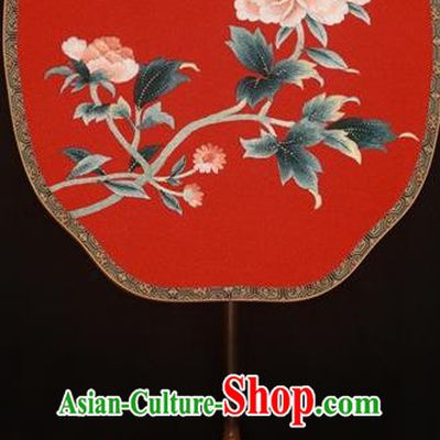 Top Grade Chinese Cheongsam Show Embroidered Fans Suzhou Embroidery Palace Fan Double Sides Silk Fan