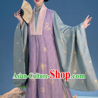 Ancient Hanfu Clothing China Ming Dynasty Court Princess Costumes Embroidered Purple Vest Long Gown and Skirt Complete Set