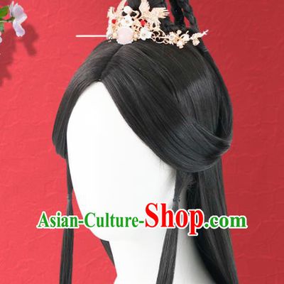 Chinese Jin Dynasty Royal Princess Wigs Quality Wigs China Best Chignon Wig Ancient Swordswoman Wig Sheath and Hair Crown