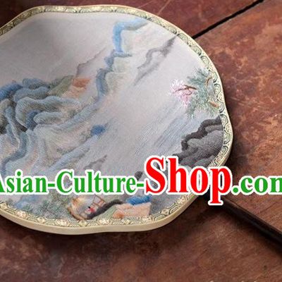 China Ancient Palace Fan Black Bamboo Fan Classical Dance Double Side Silk Fans Suzhou Embroidery Landscape Fan