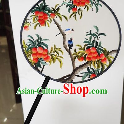 China Handmade Round Fan Ancient Princess Palace Fan Suzhou Double Side Fans Embroidery Apricot Silk Fan