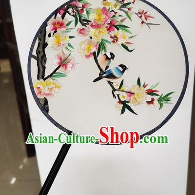 China Double Side Fans Ancient Princess Palace Fan Handmade Round Fan Suzhou Embroidery Peach Blossom Silk Fan