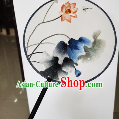 China Suzhou Round Fan Ancient Princess Palace Fan Embroidery Lotus Silk Fan Handmade Double Side Fans