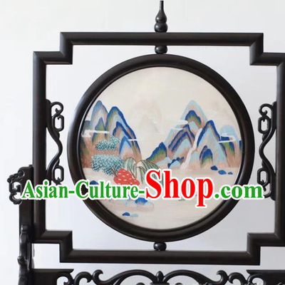 China Traditional Landscape Painting Desk Screen Embroidery Ornaments Craft Handmade Suzhou Embroidered Byobu Screen