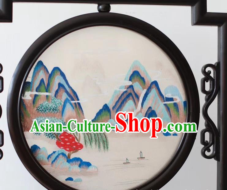 China Traditional Landscape Painting Desk Screen Embroidery Ornaments Craft Handmade Suzhou Embroidered Byobu Screen China Traditional Landscape Painting Desk Screen Embroidery Ornaments Craft Handmade Suzhou Embroidered Byobu Screen