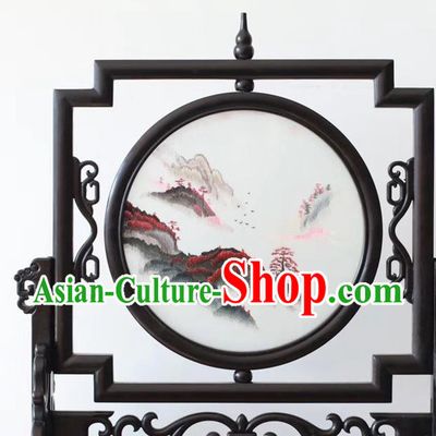 China Traditional Embroidery Ornaments Craft Handmade Suzhou Embroidered Byobu Screen Landscape Painting Desk Screen