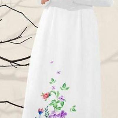 Asian Vietnam White Aodai Qipao Dress Traditional Vietnamese Costumes Classical Printing Flowers Cheongsam and Pants for Women