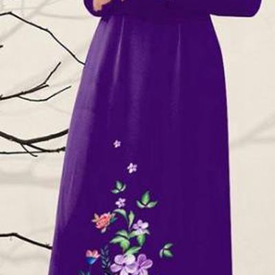 Asian Vietnam Purple Ao Dai Qipao Dress Traditional Vietnamese Costumes Classical Printing Flowers Cheongsam and Pants for Women