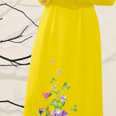 Asian Vietnam Yellow Ao Dai Qipao Dress Traditional Vietnamese Costumes Classical Printing Flowers Cheongsam and Pants for Women